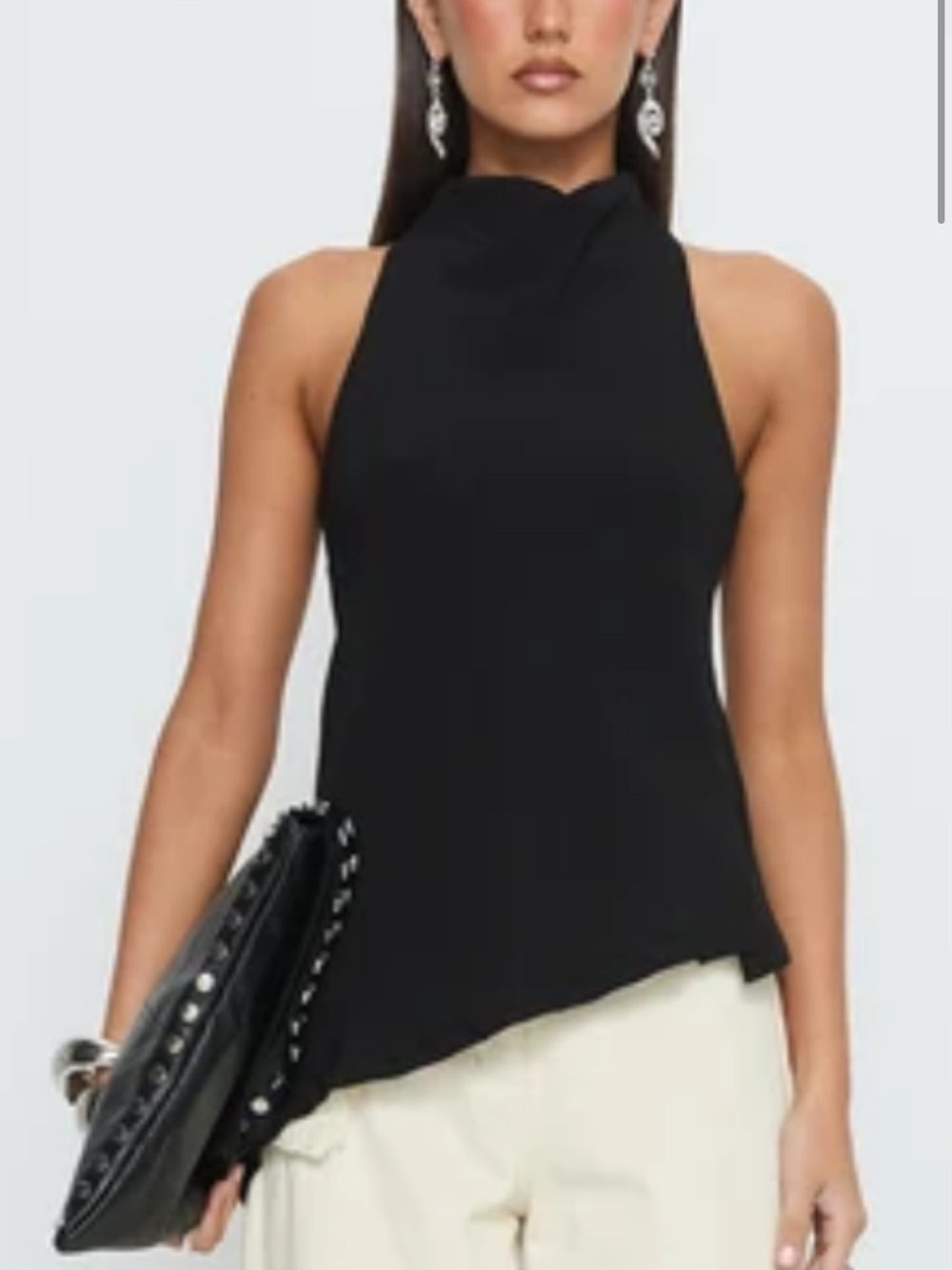 Princess Polly Black Halter Neck Asymmetric Cami